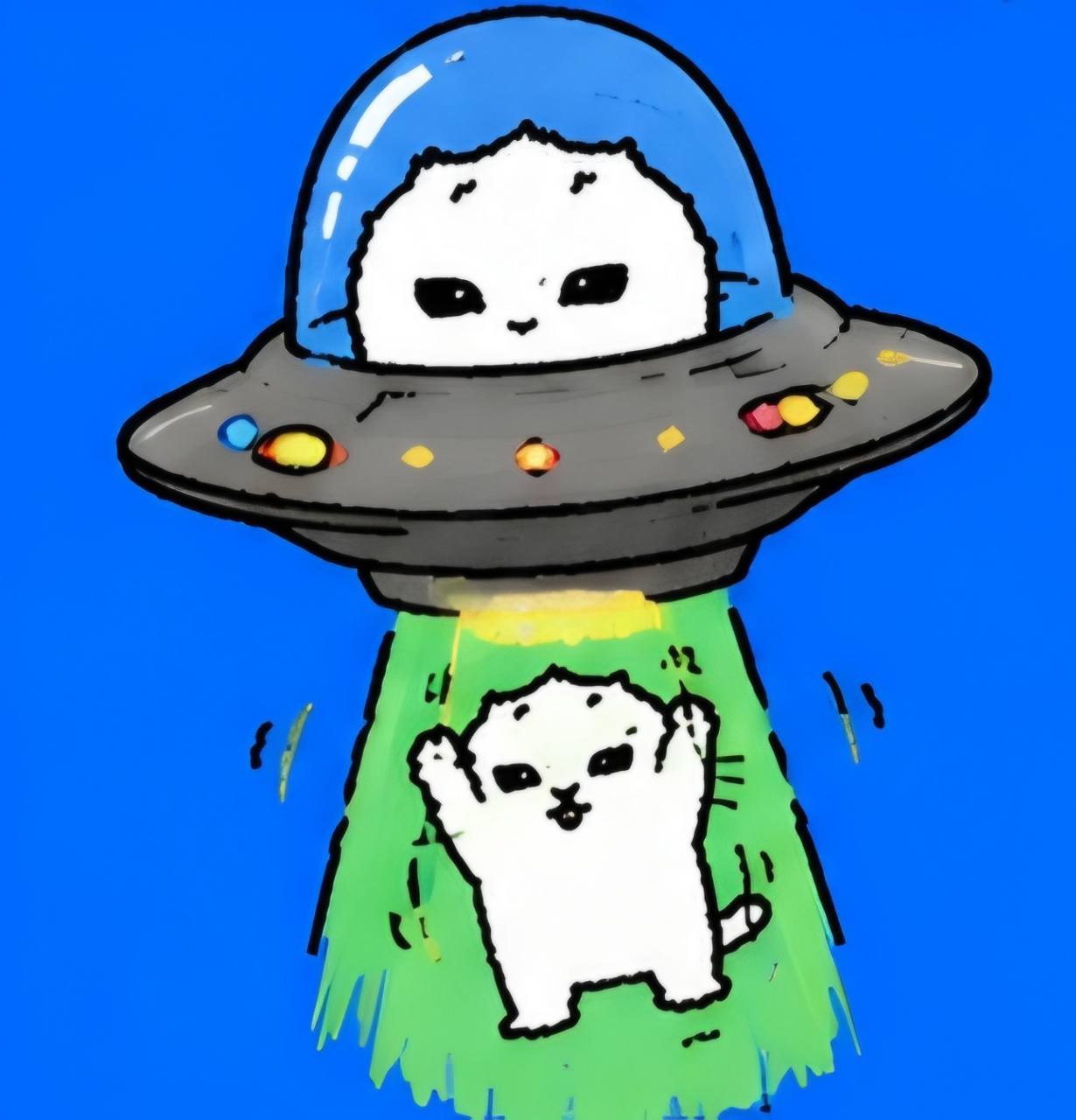 Elycat being abducted by a UFO
