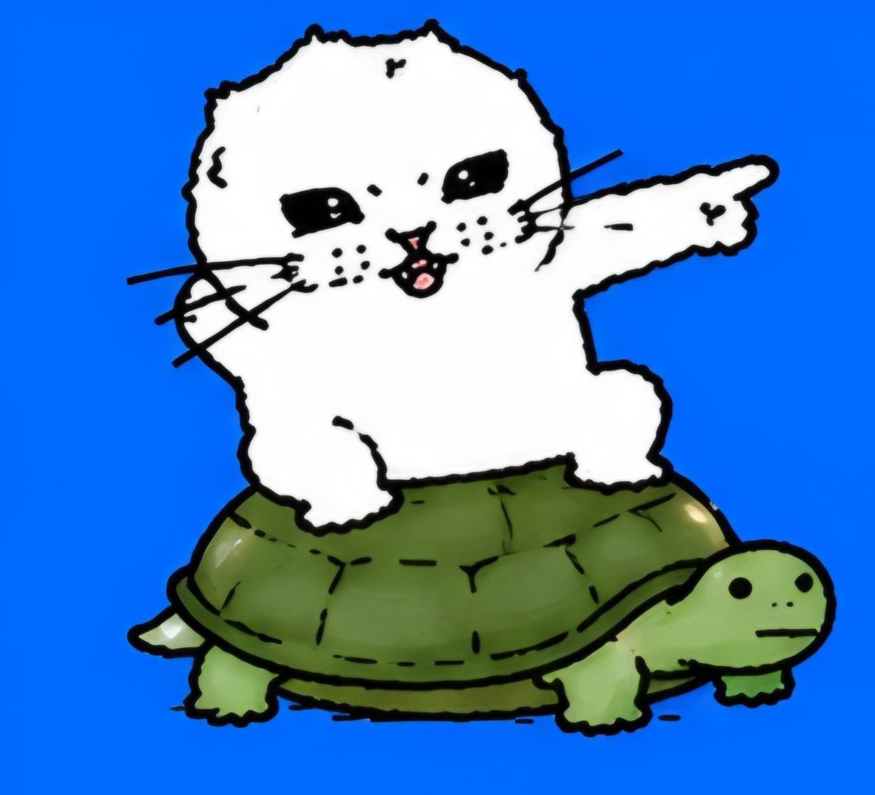 Elycat riding a turtle
